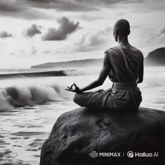 Monk Meditating by the Ocean in Tranquil Setting – AI Generated Video | Hailuo AI