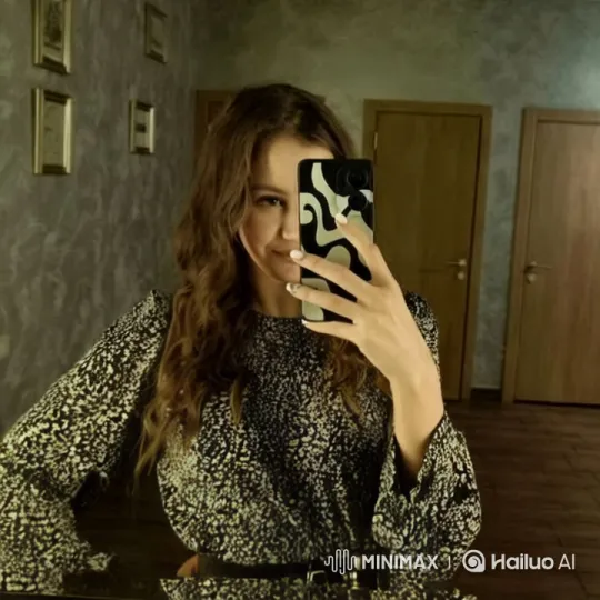 Girl Admires Her Stylish Reflection in Cozy Room – AI Generated Video | Hailuo AI