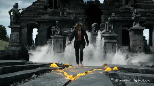 Mysterious Man Awakens Divine Wings Amidst Ancient Ruins' Destruction – AI Generated Video | Hailuo AI