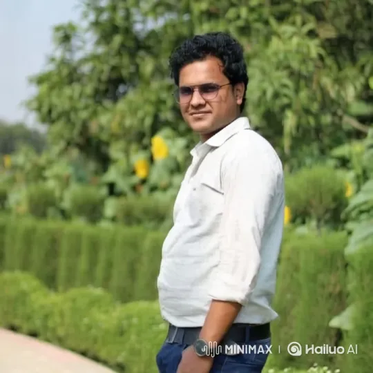 Man Stands in Serene Garden, Captured by Cinematic Video – AI Generated Video | Hailuo AI