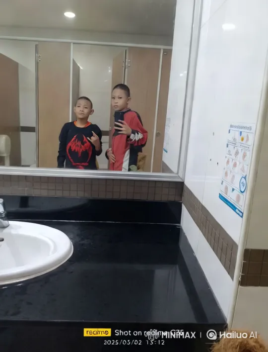 Boys Engage in Playful Kungfu Fight in Modern Restroom – AI Generated Video | Hailuo AI