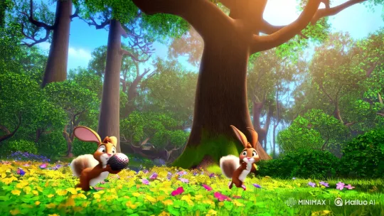 Squirrel and Bunny's Forest Encounter with Grumpy Bear – AI Generated Video | Hailuo AI