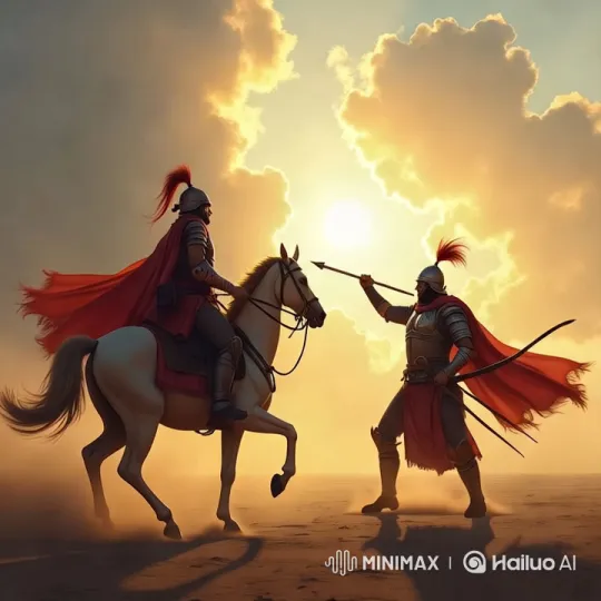 Knights Confrontation in Sunset's Golden Glow – AI Generated Video | Hailuo AI