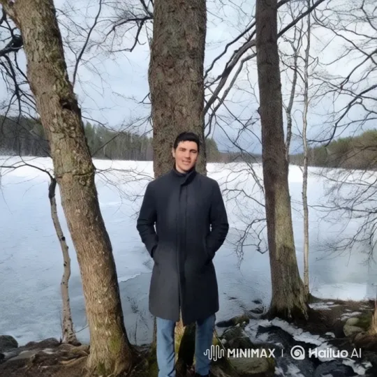 Man Defends Himself Against Bear in Winter Landscape – AI Generated Video | Hailuo AI