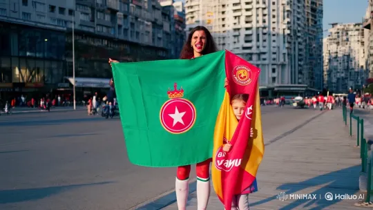 Sisters Display Rival Soccer Loyalties in Urban Setting – AI Generated Video | Hailuo AI