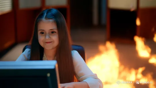 Girl Types Calmly Amidst Office Inferno – AI Generated Video | Hailuo AI