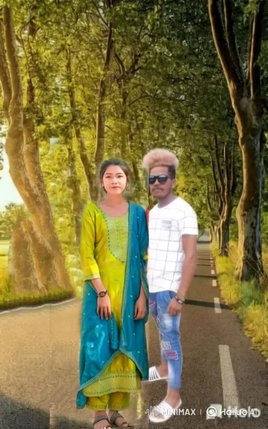 Romantic Couple Kiss in Lush Tree-Lined Avenue – AI Generated Video | Hailuo AI
