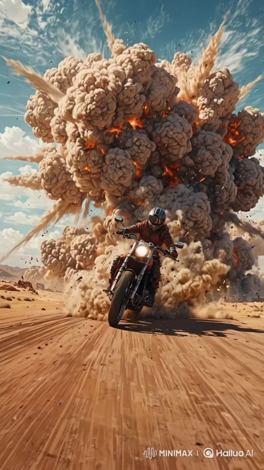 Desert Bike Chase Through Chaos in Live2D Animation – AI Generated Video | Hailuo AI