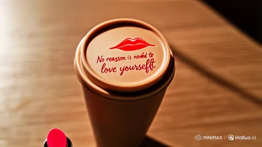 Sleek Coffee Cup with Lipstick Kiss Mark and Empowering Message – AI Generated Video | Hailuo AI