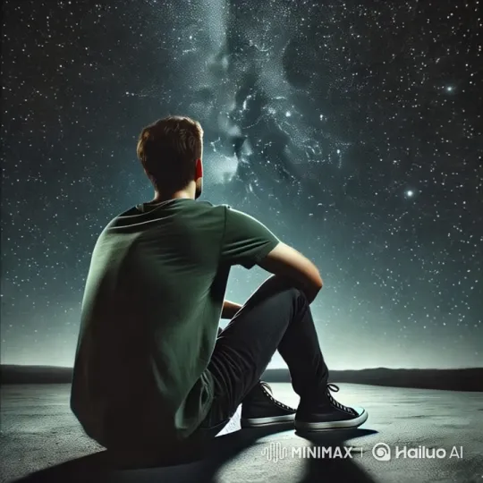 Man Contemplates Night Sky in Mesmerizing Animation – AI Generated Video | Hailuo AI