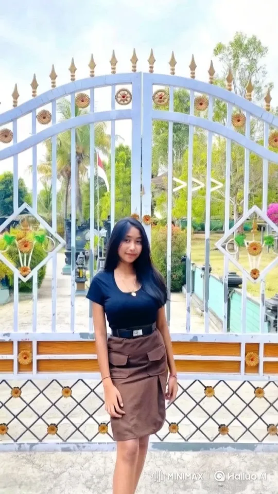 Young Woman in Garden Reveals Skirt Amidst Lush Greenery – AI Generated Video | Hailuo AI