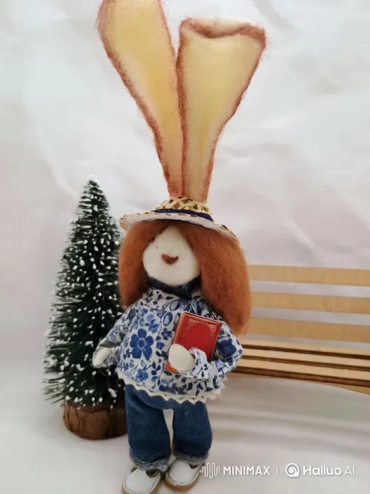 Cozy Winter Scene with Felted Rabbit and Snowy Bench – AI Generated Video | Hailuo AI