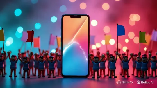 Group Celebrates New Smartphone Launch with Joy – AI Generated Video | Hailuo AI