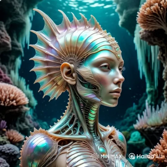 Underwater Elegance: Lady in Iridescent Costume – AI Generated Video | Hailuo AI