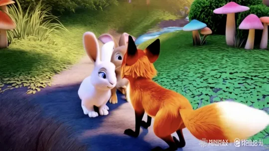 Rabbits Discover Enchanted Meadow with Fox's Guidance – AI Generated Video | Hailuo AI