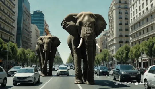 Realistic Elephants Traverse City in Stunning 4K Footage – AI Generated Video | Hailuo AI