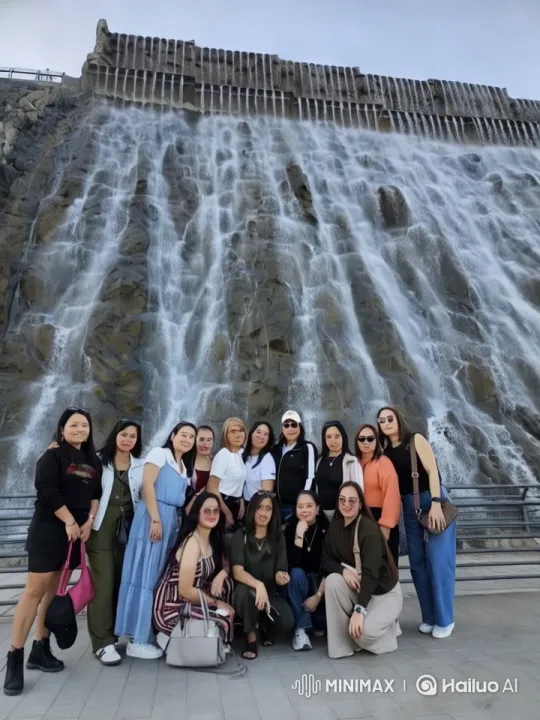 Dynamic Group Poses with Majestic Waterfall Background – AI Generated Video | Hailuo AI