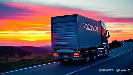 Modern Truck Glides Through Vibrant Sunset Landscape – AI Generated Video | Hailuo AI