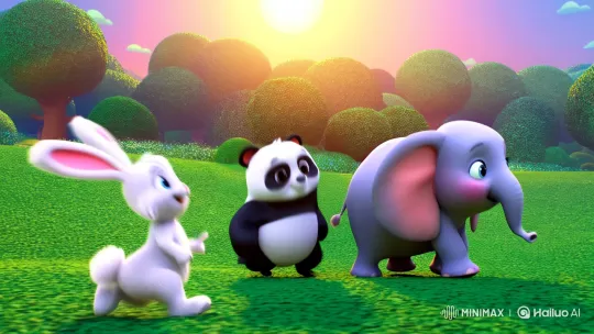 Animated Characters Enjoy Playful Adventures in Lush Meadow – AI Generated Video | Hailuo AI