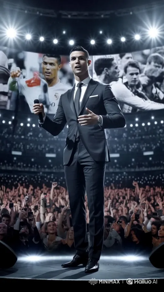 Cristiano Ronaldo Delivers Inspiring Speech on Grand Stage – AI Generated Video | Hailuo AI