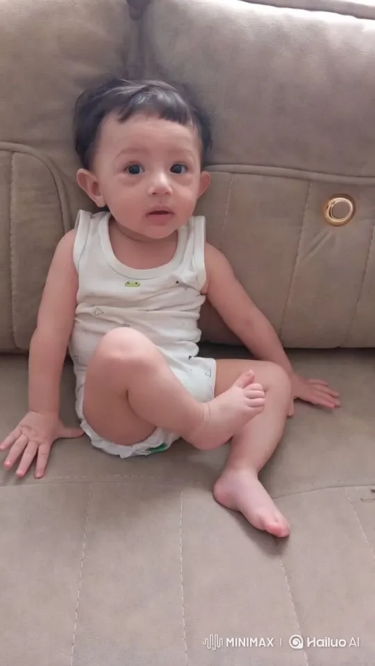 Baby's Playful Movements on Beige Couch – AI Generated Video | Hailuo AI