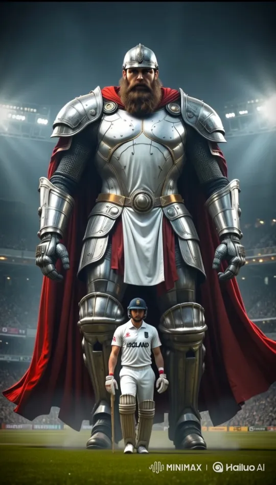 Knight Titan and Cricket Player in Majestic Synchronized Stride – AI Generated Video | Hailuo AI