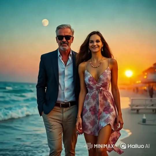 Couple's Romantic Beach Kiss at Sunset – AI Generated Video | Hailuo AI