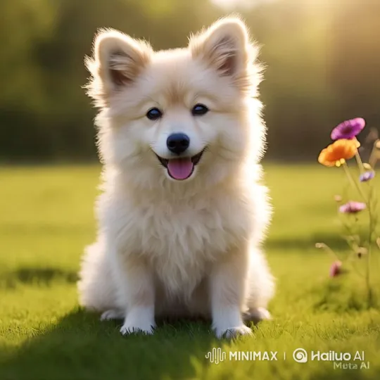Serene Garden: Close-Up of Playful Fluffy Dog – AI Generated Video | Hailuo AI