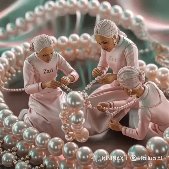Elegant Craftsmanship: Zari Workers Crafting Pearl Necklaces – AI Generated Video | Hailuo AI