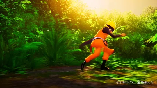 Naruto Punches Forward in Vibrant Forest Clearing – AI Generated Video | Hailuo AI