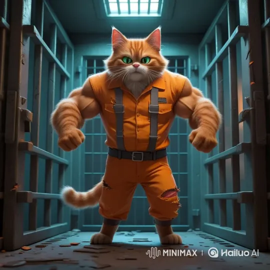 Muscular Cat in Prison Suit Charges at Camera – AI Generated Video | Hailuo AI