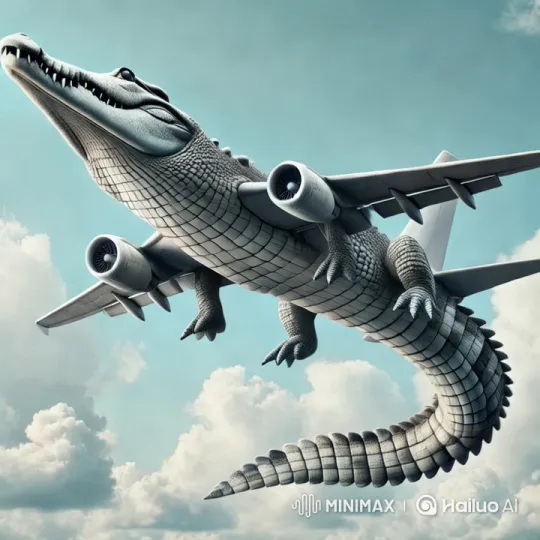 Surreal Fusion: Crocodile-Plane Soaring in the Sky – AI Generated Video | Hailuo AI