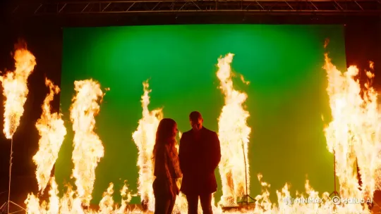 Vivid Fire Dance Against Green Screen Canvas – AI Generated Video | Hailuo AI