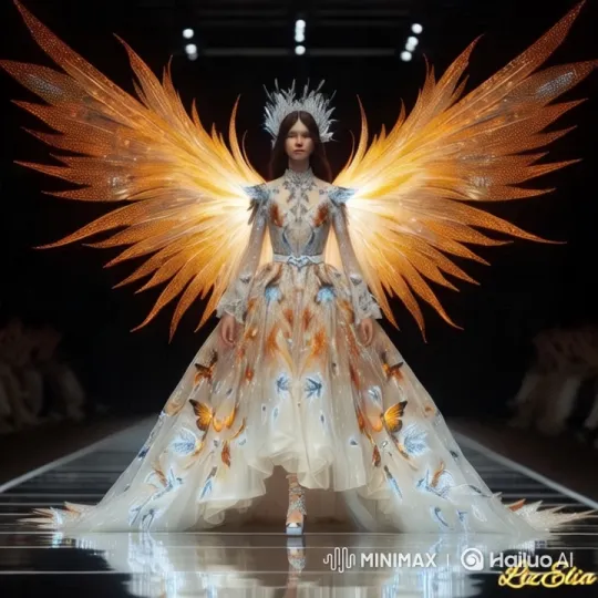 Runway Show: Graceful Walk with Glittering Butterfly Dress – AI Generated Video | Hailuo AI