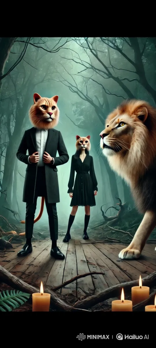 Mystical Forest Ceremony with Human-Cat Figures – AI Generated Video | Hailuo AI