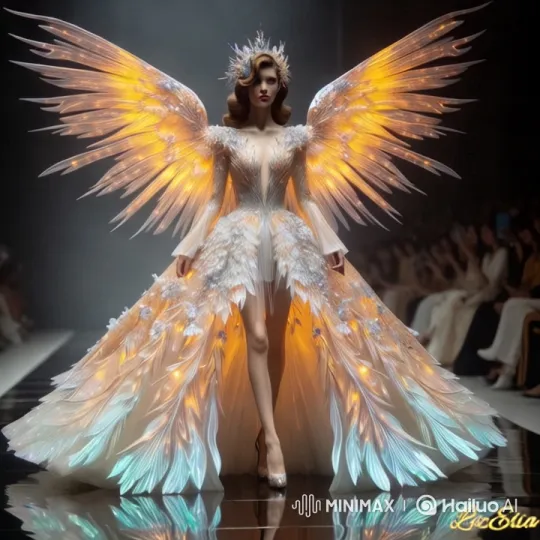 Runway Show: Radiant Gown with Wings and Glowing Elements – AI Generated Video | Hailuo AI
