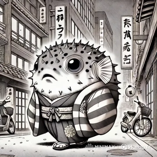 Anthropomorphic Pufferfish Dances in Traditional Kimono – AI Generated Video | Hailuo AI