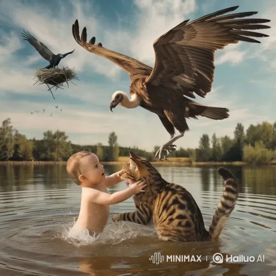 Boy Rescued by Vulture Amidst Serene Landscape – AI Generated Video | Hailuo AI