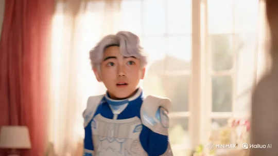Innocent Wonder: Boy with Futuristic Outfit in Cozy Room – AI Generated Video | Hailuo AI