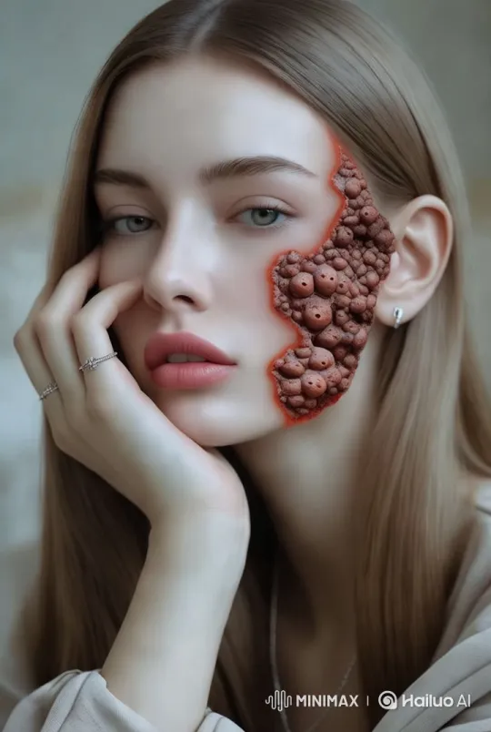 Artistic Portrait Showcases Natural Beauty and Surreal Blemish – AI Generated Video | Hailuo AI