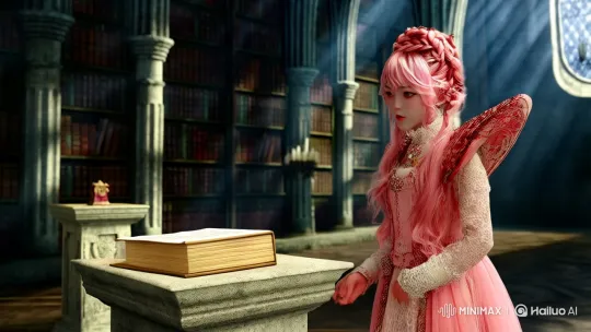 Young Woman Explores Enchanted Library – AI Generated Video | Hailuo AI