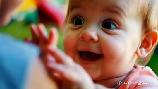 Child's Joyful Exploration Captured in Intimate Close-Up – AI Generated Video | Hailuo AI