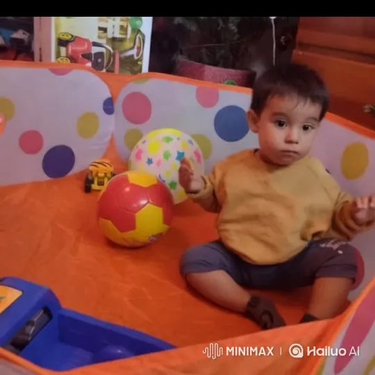 Child's Playful Dance and Ball Play in Cozy Setting – AI Generated Video | Hailuo AI