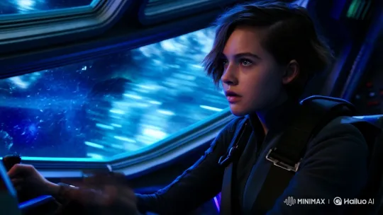Female Pilot Navigates Turbulent Space with Calm Precision – AI Generated Video | Hailuo AI