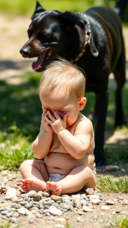 Baby Startled by Barking Dog During Play – AI Generated Video | Hailuo AI