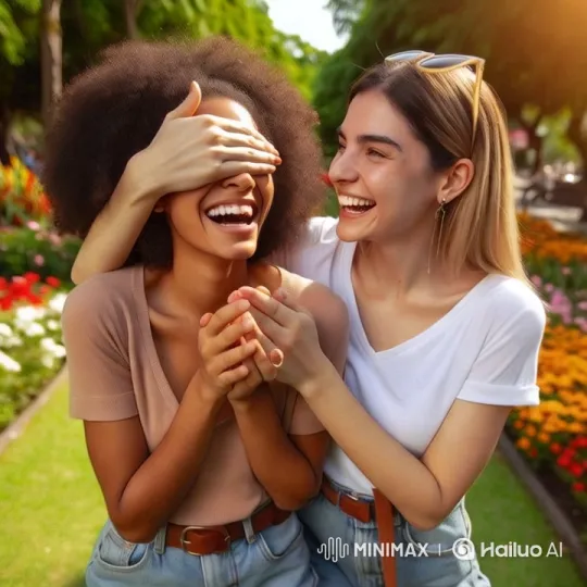 Joyful Women Playing in a Sunlit Garden – AI Generated Video | Hailuo AI