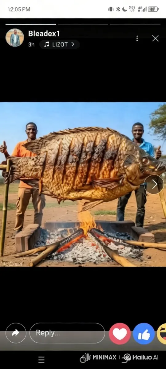 Grilled Fish Transforms into Giant Dinosaur Over Fire Pit – AI Generated Video | Hailuo AI