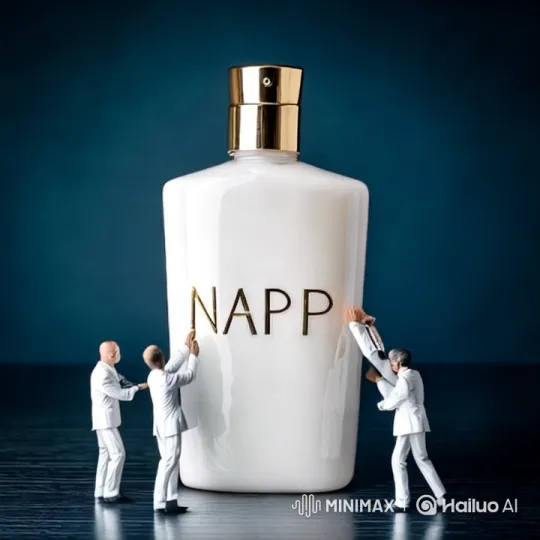 Tiny Men Adjust Giant 'NAPP' Perfume Bottle – AI Generated Video | Hailuo AI