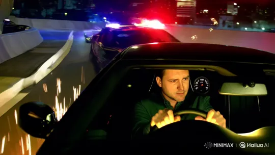 High-Speed Chase and Dramatic Escape in Urban Night – AI Generated Video | Hailuo AI