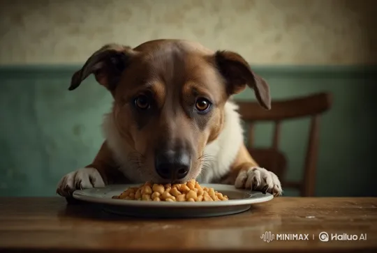 Cozy Scene: Dog Joyfully Eating at Table – AI Generated Video | Hailuo AI